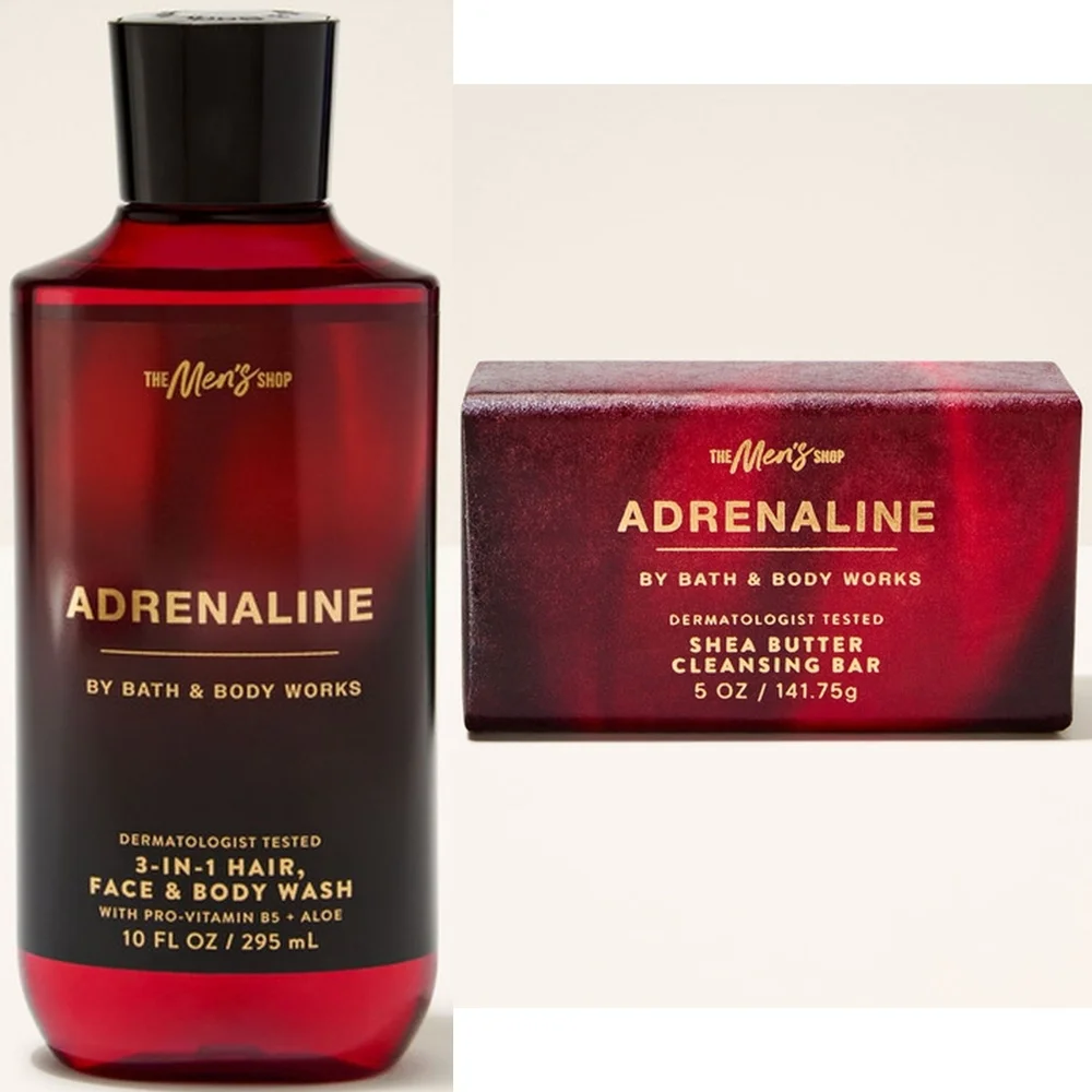 Bath Body Works Men's Adrenaline 3-in-1 Hair, Face & Body Wash and Bar Soap Set